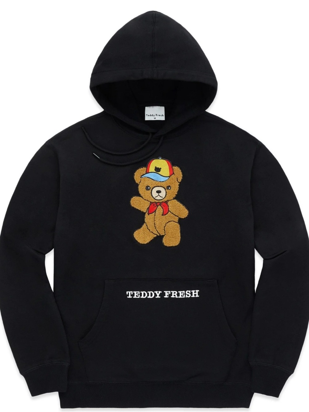 Teddy Fresh Chenille Teddy Bear Hoodie, black, distressed, size Large, GUC